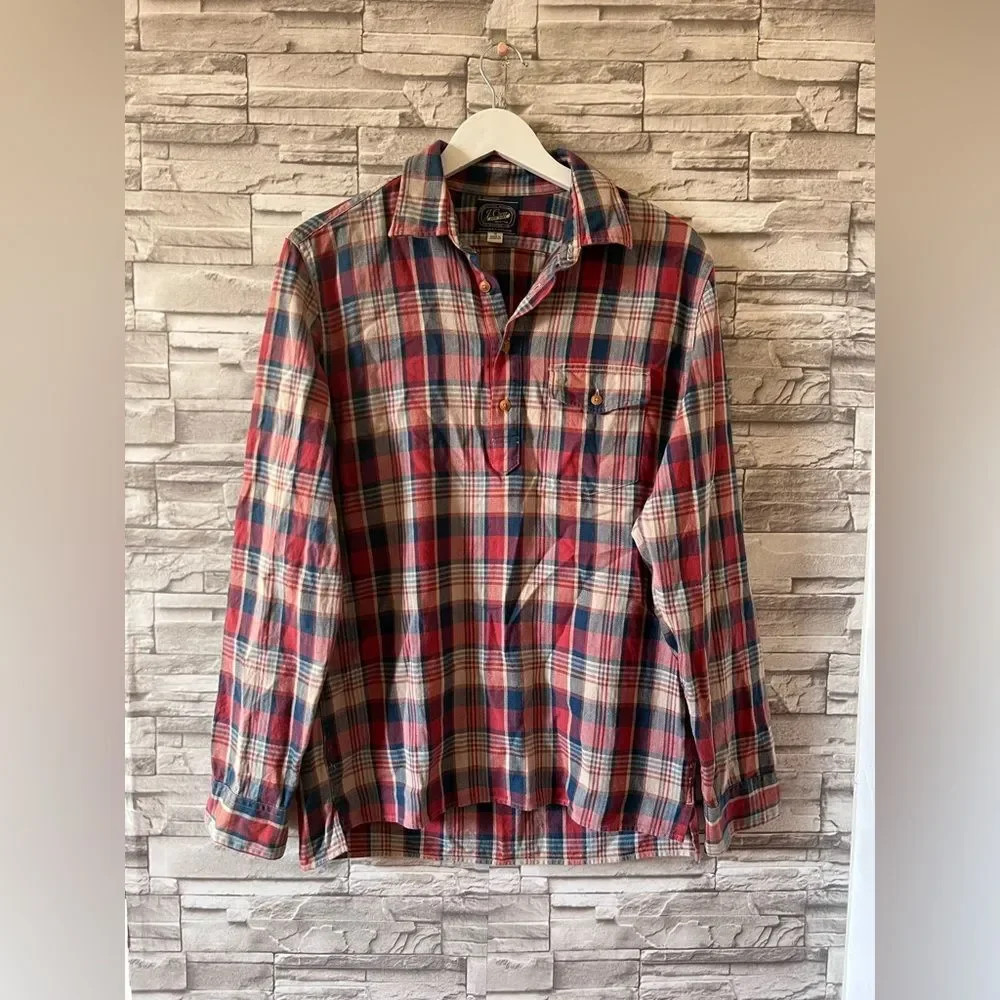 J.Crew || Men’s Red Blue Plaid Flannel Quarter Button Long Sleeve Casual Shirt